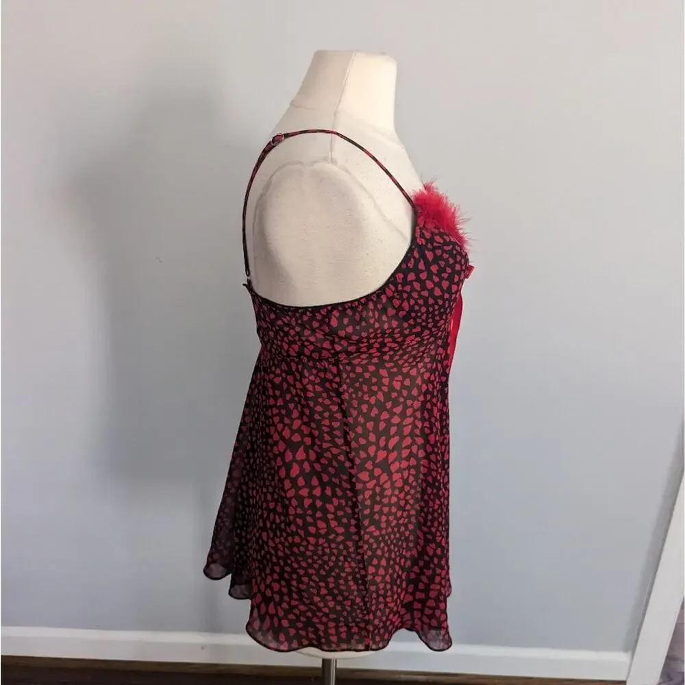 Vintage Women's Inner Most Feather Red Boa and Hearts Slip Pajama Medium 90s - Picture 4 of 7